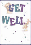 Bright and inviting, this get well card carries a sense of joyful care that would feel at home on a sunlit Canonbury breakfast table. Two endearing companions-a cuddly teddy bear and a playful puppy-spring from the page with infectious positivity. The bear grips the top of the bold, colourful 'GET', while the puppy balances beside the resounding 'WELL', their expressions brimming with gentle hope. Deep shades of indigo and teal in the text contrast beautifully with the creamy, spotless background, creating a visual burst akin to finding the first crocuses blooming along Canonbury's peaceful streets. The soft, delicately brushed fur of both animals feels almost real enough to touch, bringing instant reassurance, like the embrace of a cherished friend. Across the composition, a scattering of stars in rich purples and blues adds movement and a subtle spark of magic, suggesting that every good wish is gently propelled towards the recipient. The layout is confidently open and airy, reminiscent of the fresh arrangements crafted daily by Canonbury Florist, each designed to convey encouragement and light. This card is the paper equivalent of a hug-a visual expression of warmth, compassion, and sincere well-being, ready to accompany flowers on a thoughtful delivery anywhere in Canonbury.